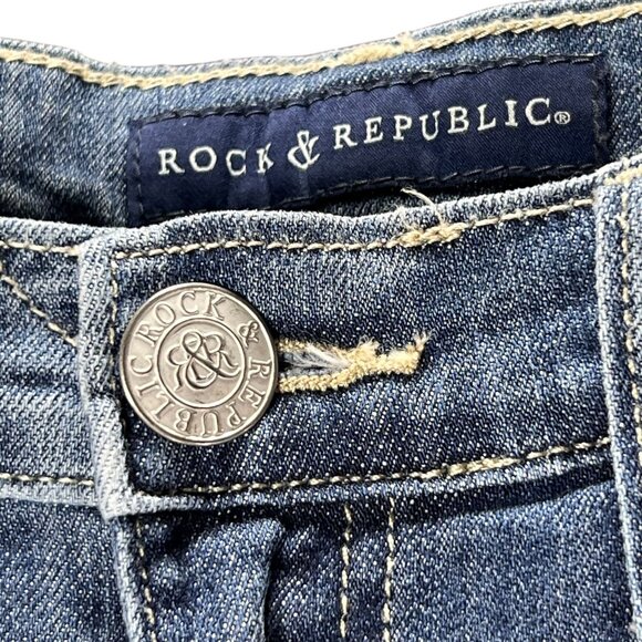 Rock & Republic Kendall Mid-Rise Jeans 10 Straight Leg Denim Button Flap Pockets - Picture 6 of 15